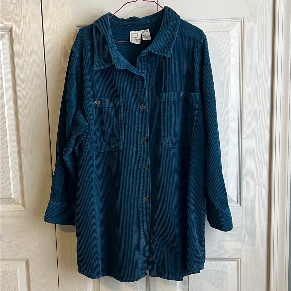 Roaman's Deep Teal Oversized Wide Corduroy Shacket w/2 Lg. Front Pockets Sz 1X